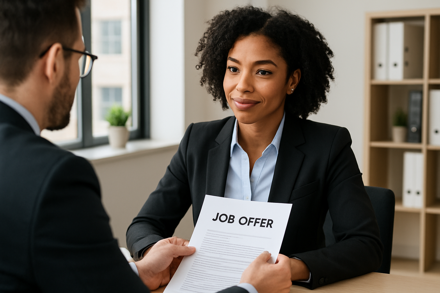 Confident professional negotiating a job offer